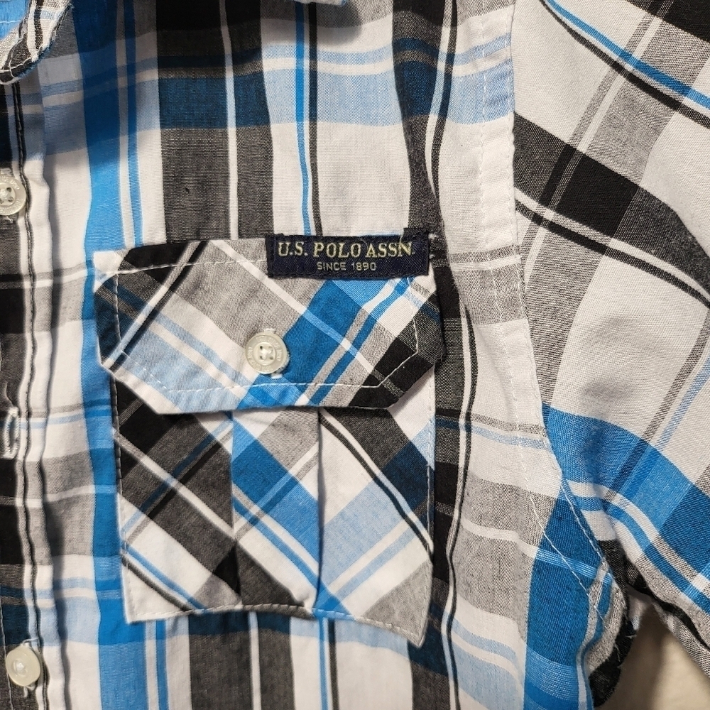 US Polo Boys Blue and Black Plaid Shirt - Picture 4 of 6